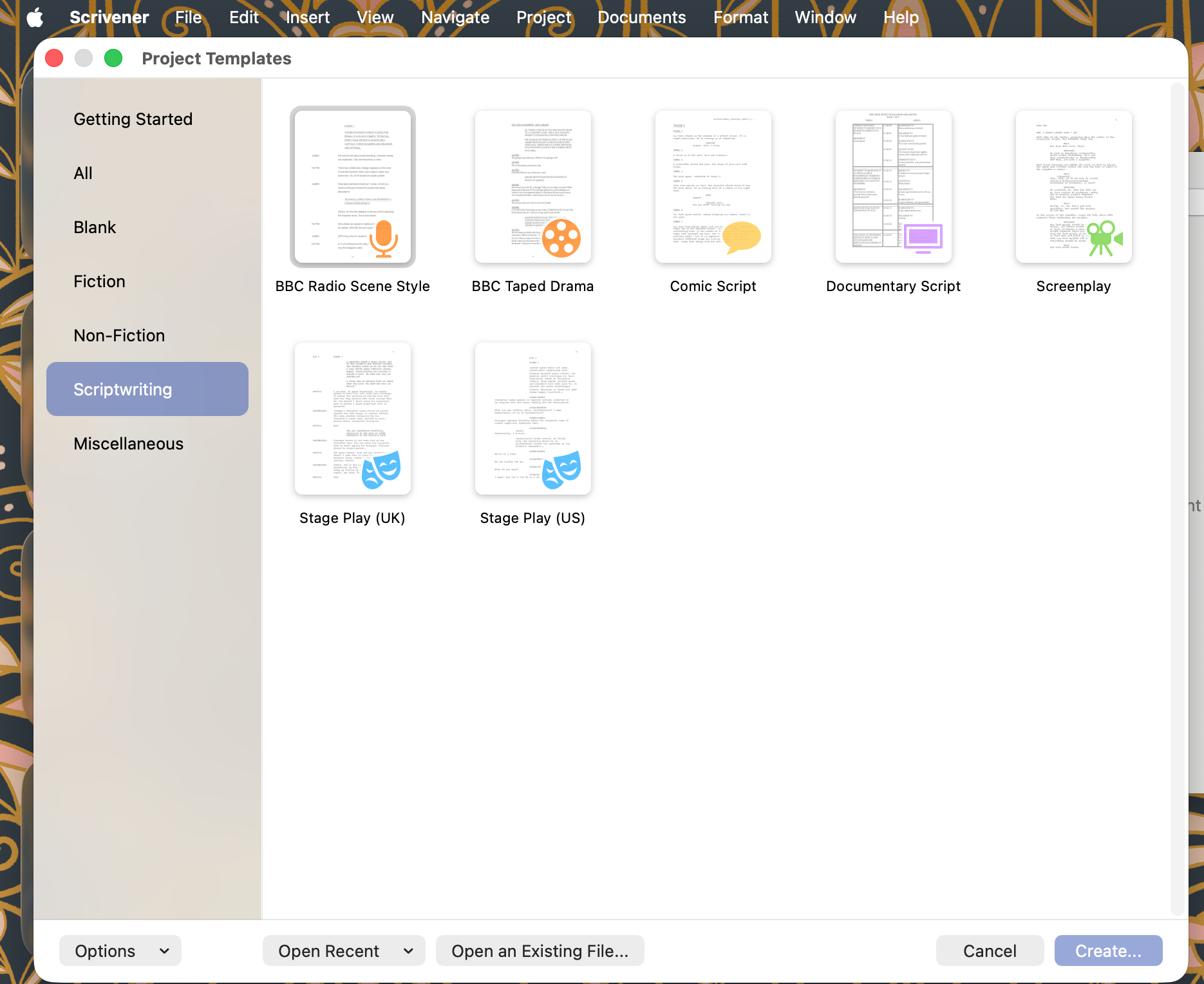 Scrivener's project templates make it the best playwriting app for theatre